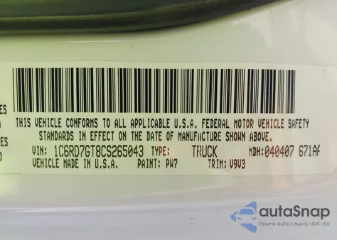 2012 Ram 1500 Slt z USA, uszkodzony, nr VIN 1C6RD7GT8CS265043